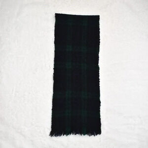 Eddie Bauer Mens Plaid Short Scarf Fringed 100% Wool 48X9 Academia Preppy Vtg